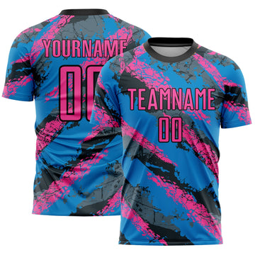 Custom Electric Blue Pink-White Sublimation Soccer Uniform Jersey