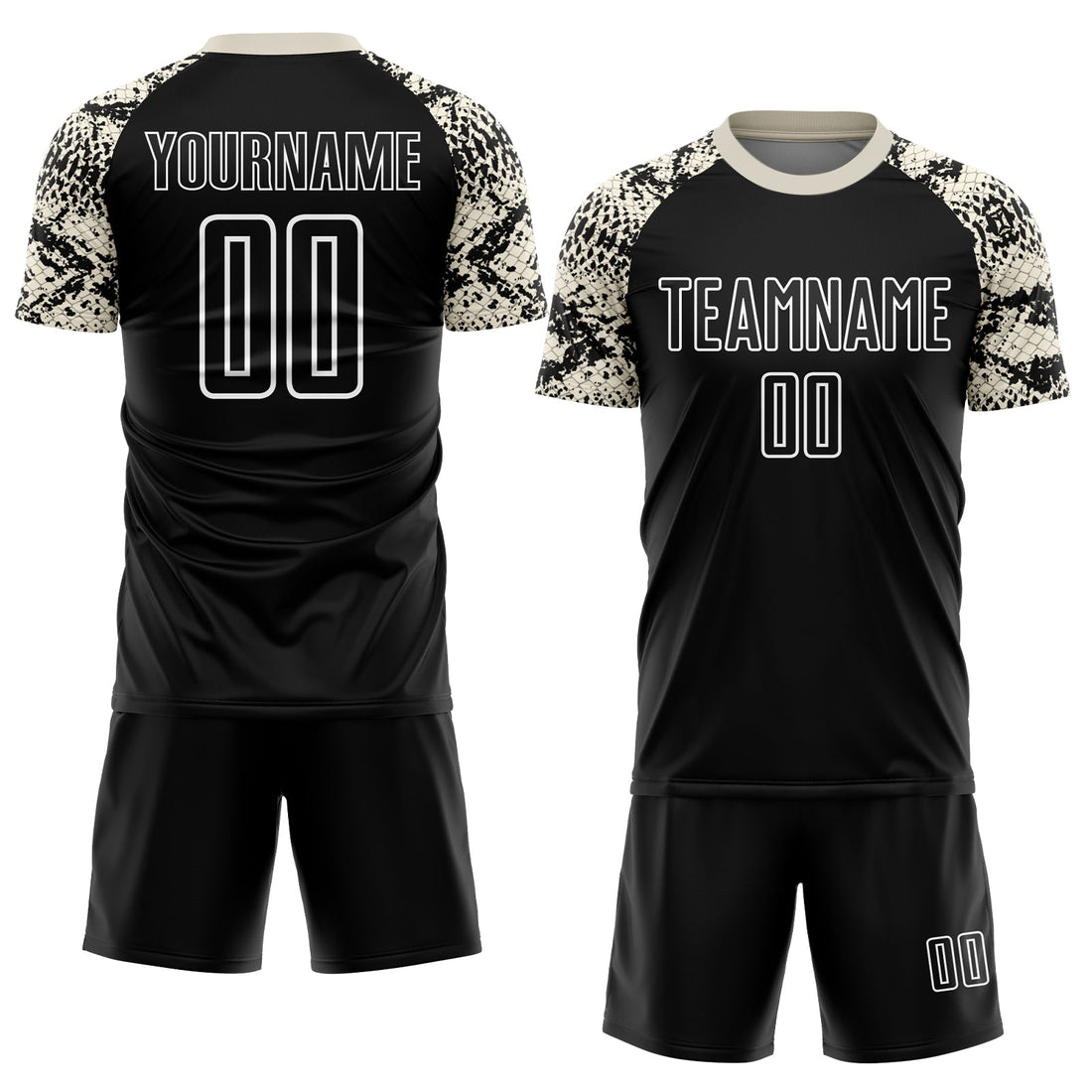 Custom Black Cream-White Snake Skin Sublimation Soccer Uniform Jersey