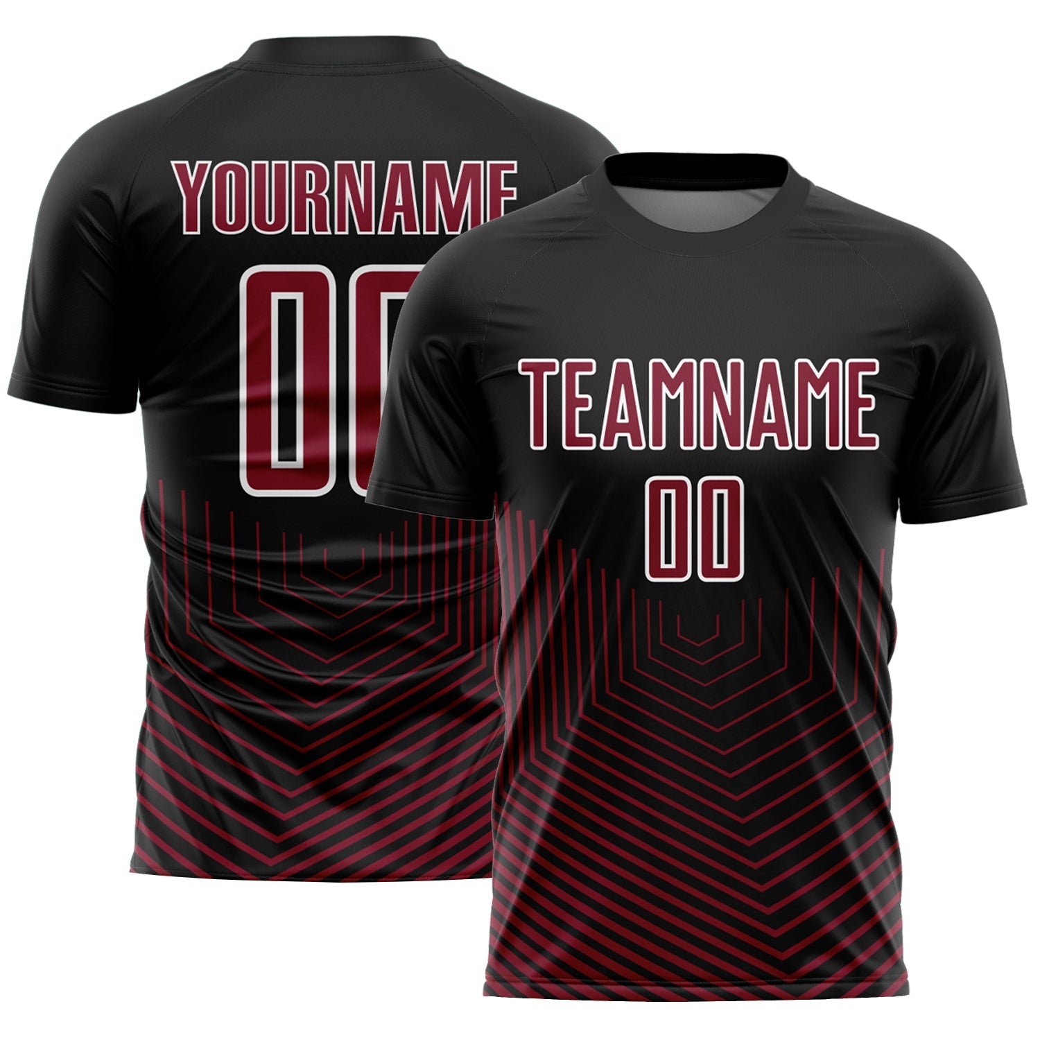 Custom Black Crimson-White Geometric Lines Sublimation Soccer Uniform Jersey