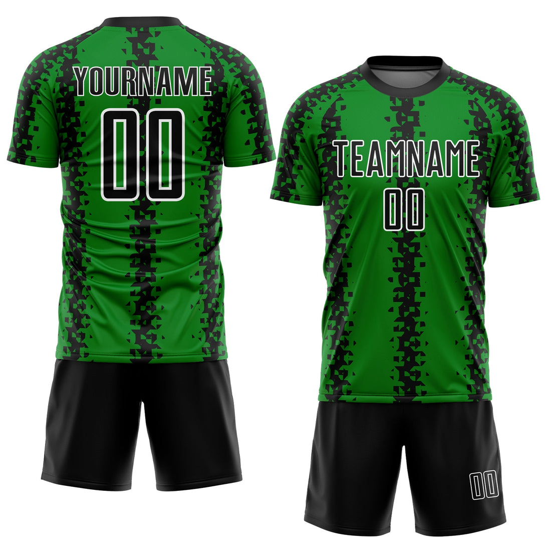 Custom Grass Green Black-White Abstract Geometric Pattern Sublimation Soccer Uniform Jersey