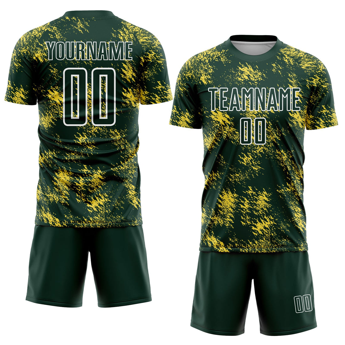 Custom Green Gold-White Abstract Grunge Art Sublimation Soccer Uniform Jersey