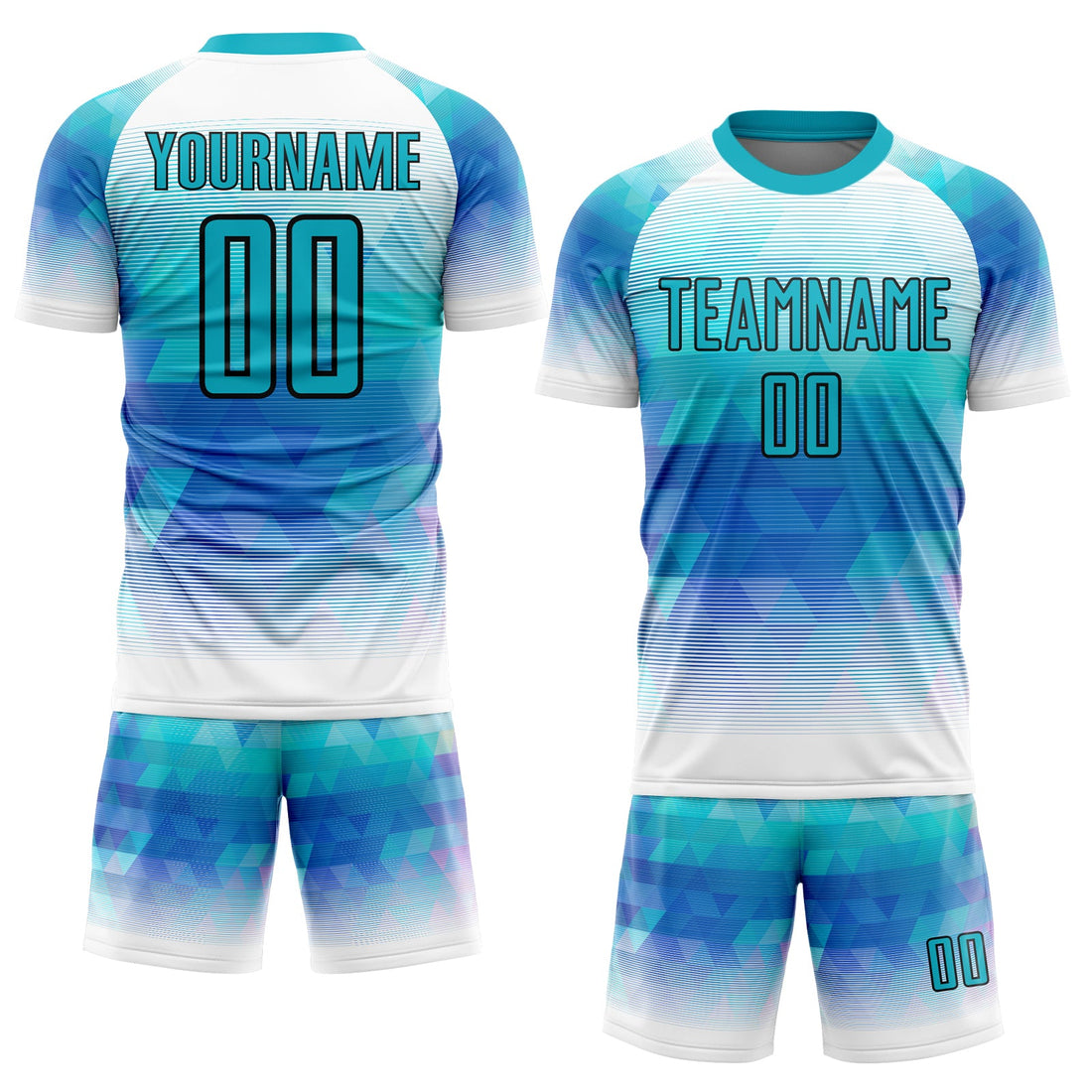 Custom Teal White Geometric Triangle Sublimation Soccer Uniform Jersey