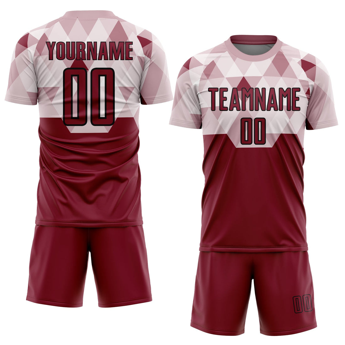 Custom Crimson Black Geometric Shapes Sublimation Soccer Uniform Jersey