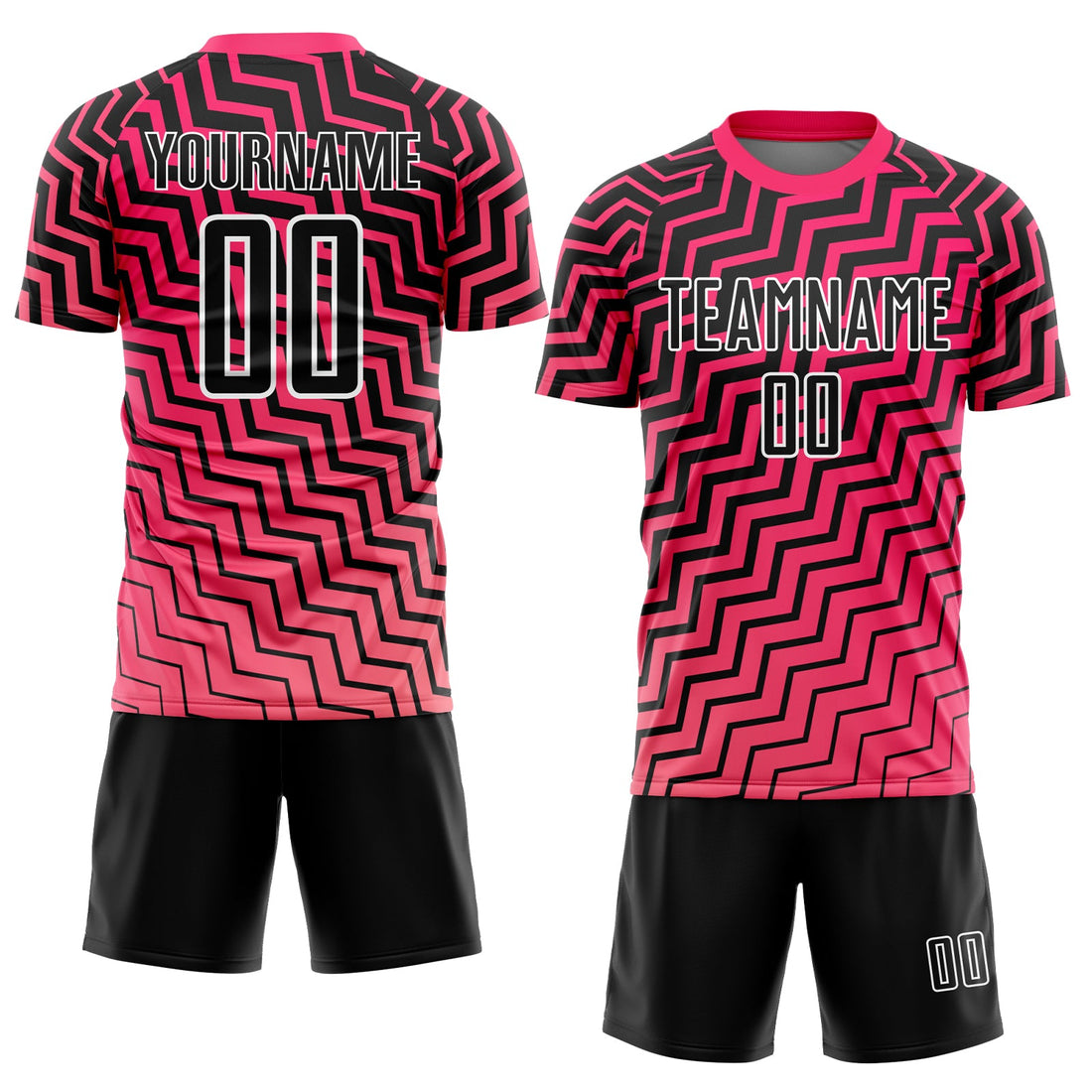 Custom Pink Black-White Geometric Lines Sublimation Soccer Uniform Jersey