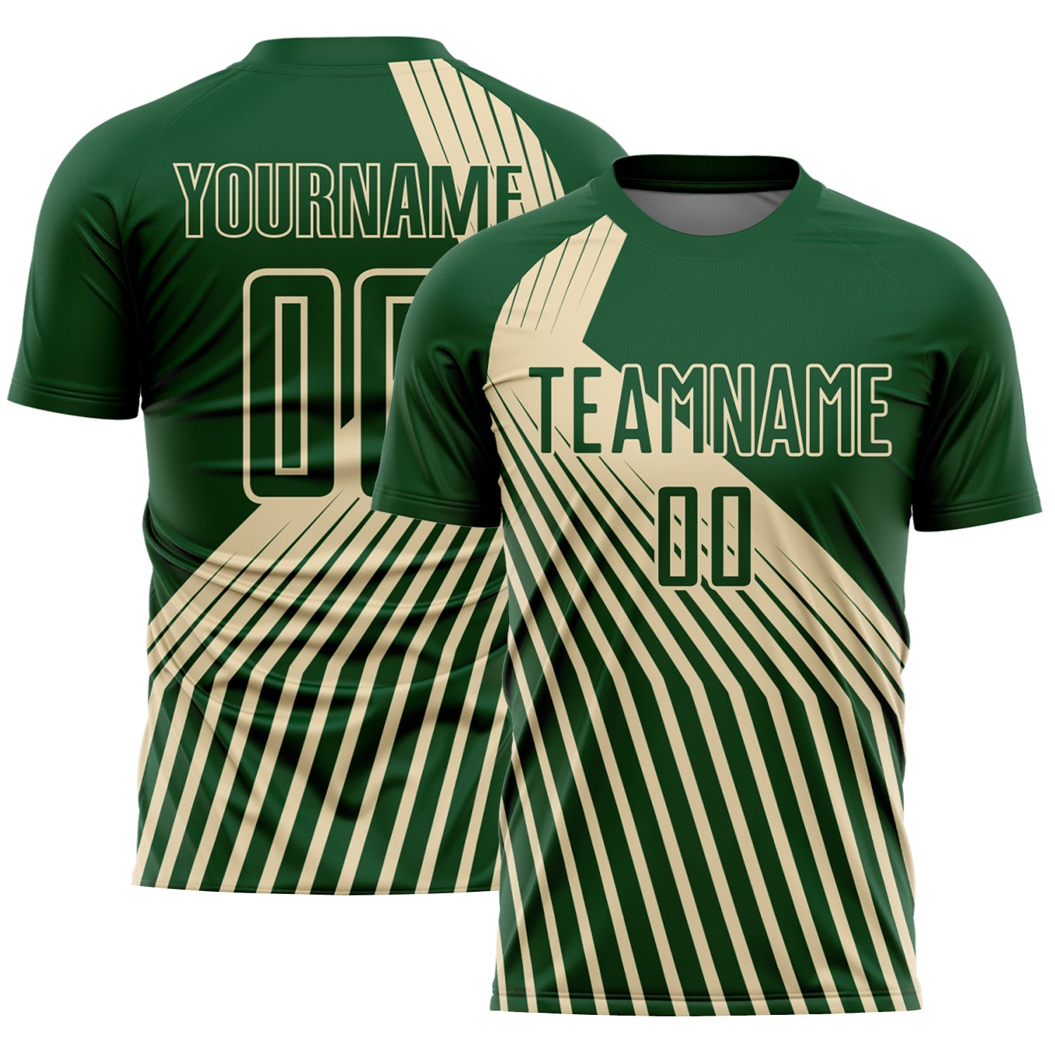 Custom Green Cream Lines Sublimation Soccer Uniform Jersey