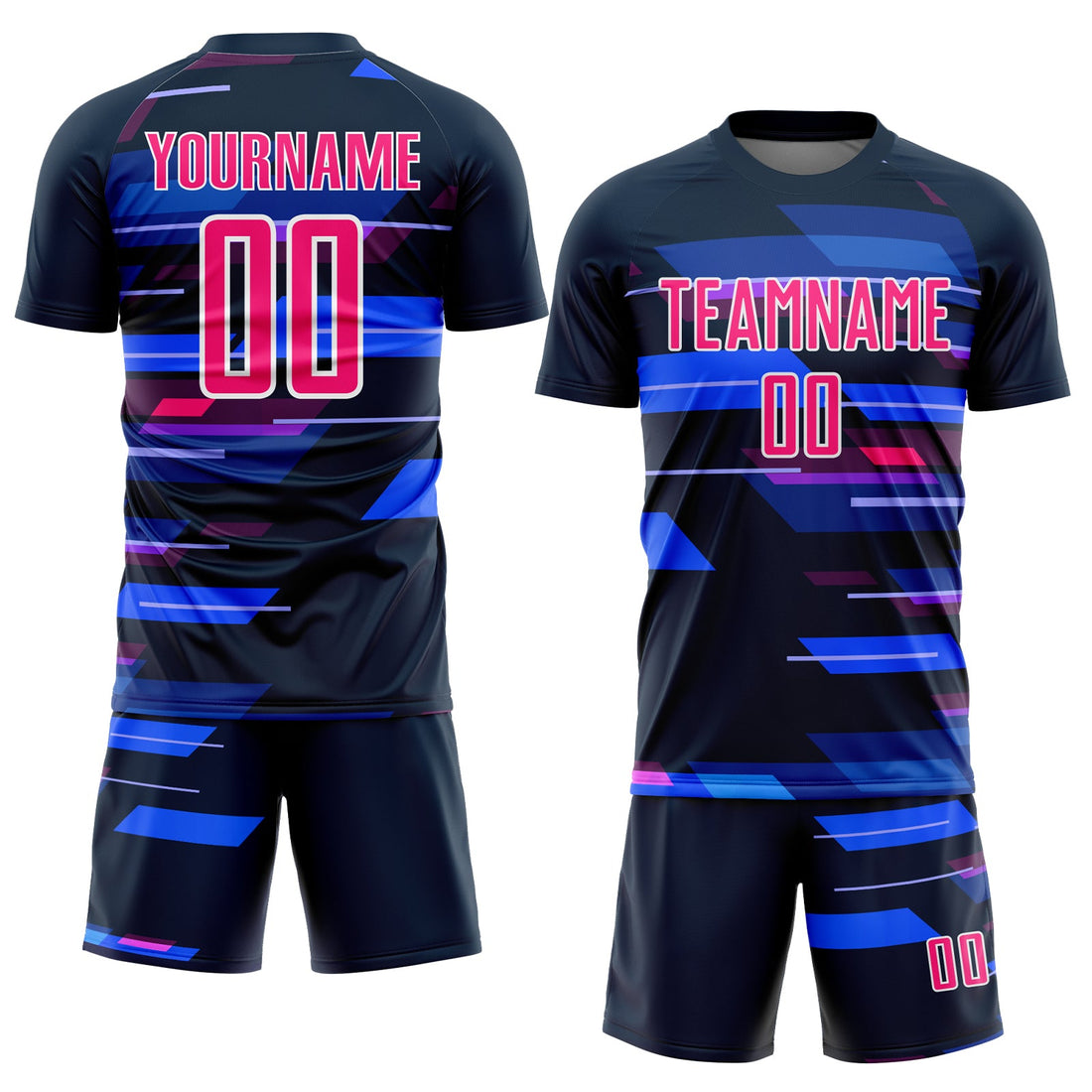 Custom Navy Pink-White Geometric Shapes Sublimation Soccer Uniform Jersey