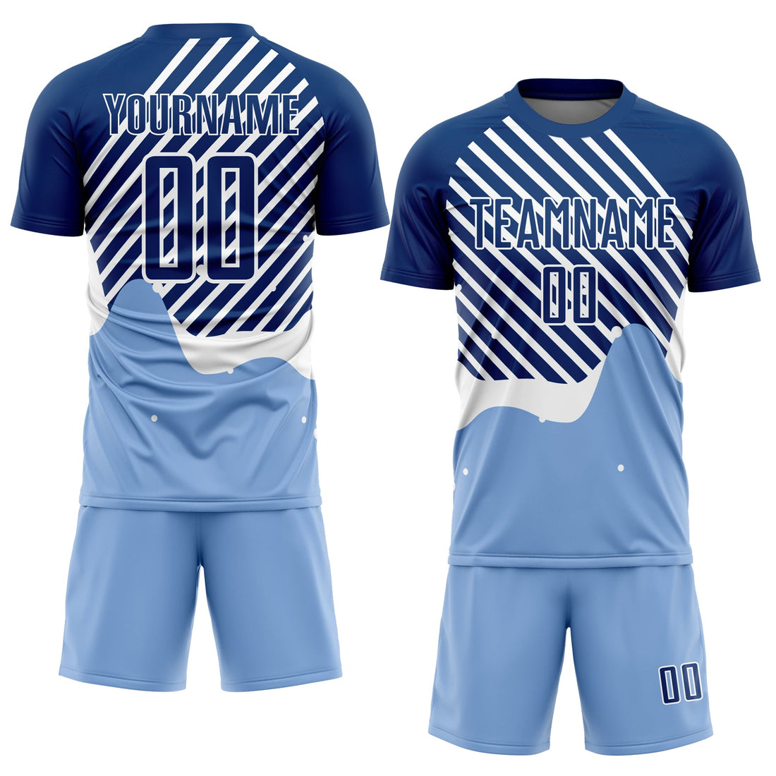 Custom Light Blue Royal-White Lines Sublimation Soccer Uniform Jersey