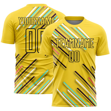 Custom Yellow Black Lines Sublimation Soccer Uniform Jersey