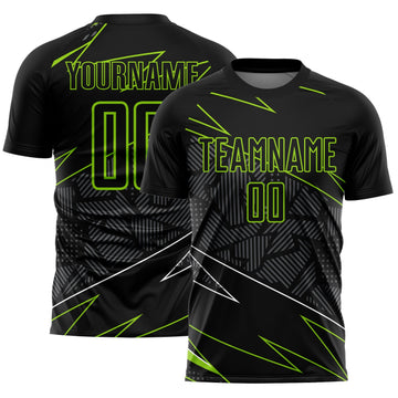 Custom Black Neon Green Lines Sublimation Soccer Uniform Jersey