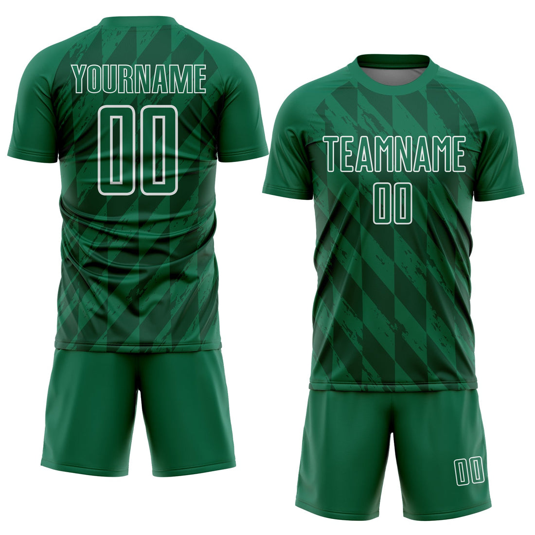 Custom Kelly Green White Geometric Shapes Sublimation Soccer Uniform Jersey