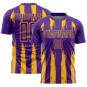 Custom Purple Gold Abstract Stripes Sublimation Soccer Uniform Jersey