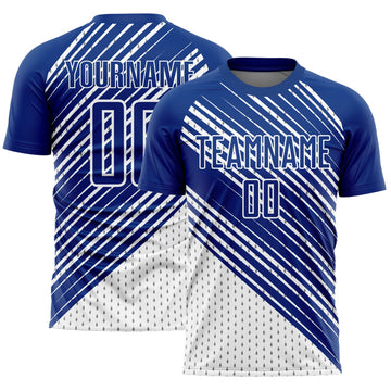 Custom Royal White Diagonal Lines Sublimation Soccer Uniform Jersey