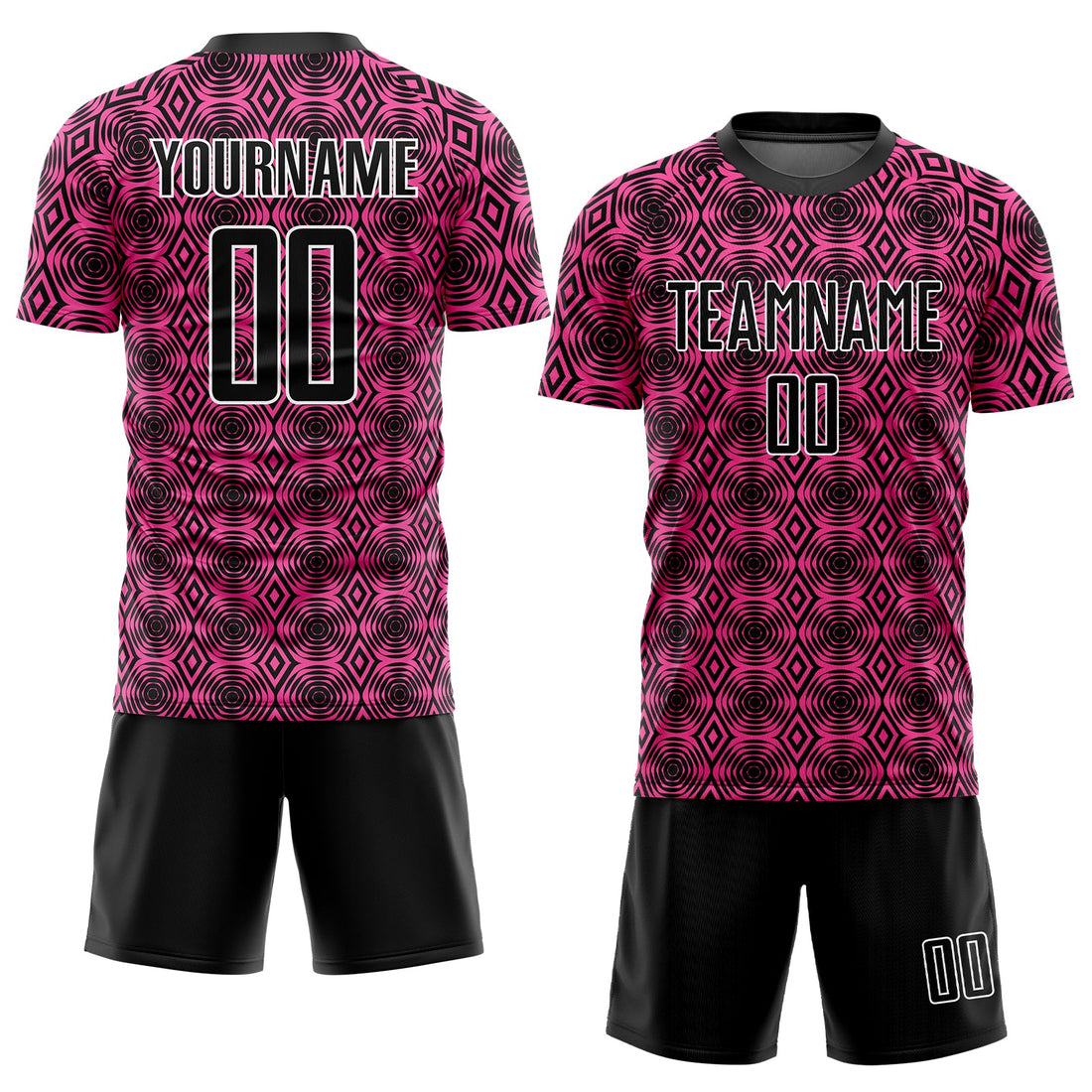 Custom Pink Black-White Geometric Shapes Sublimation Soccer Uniform Jersey