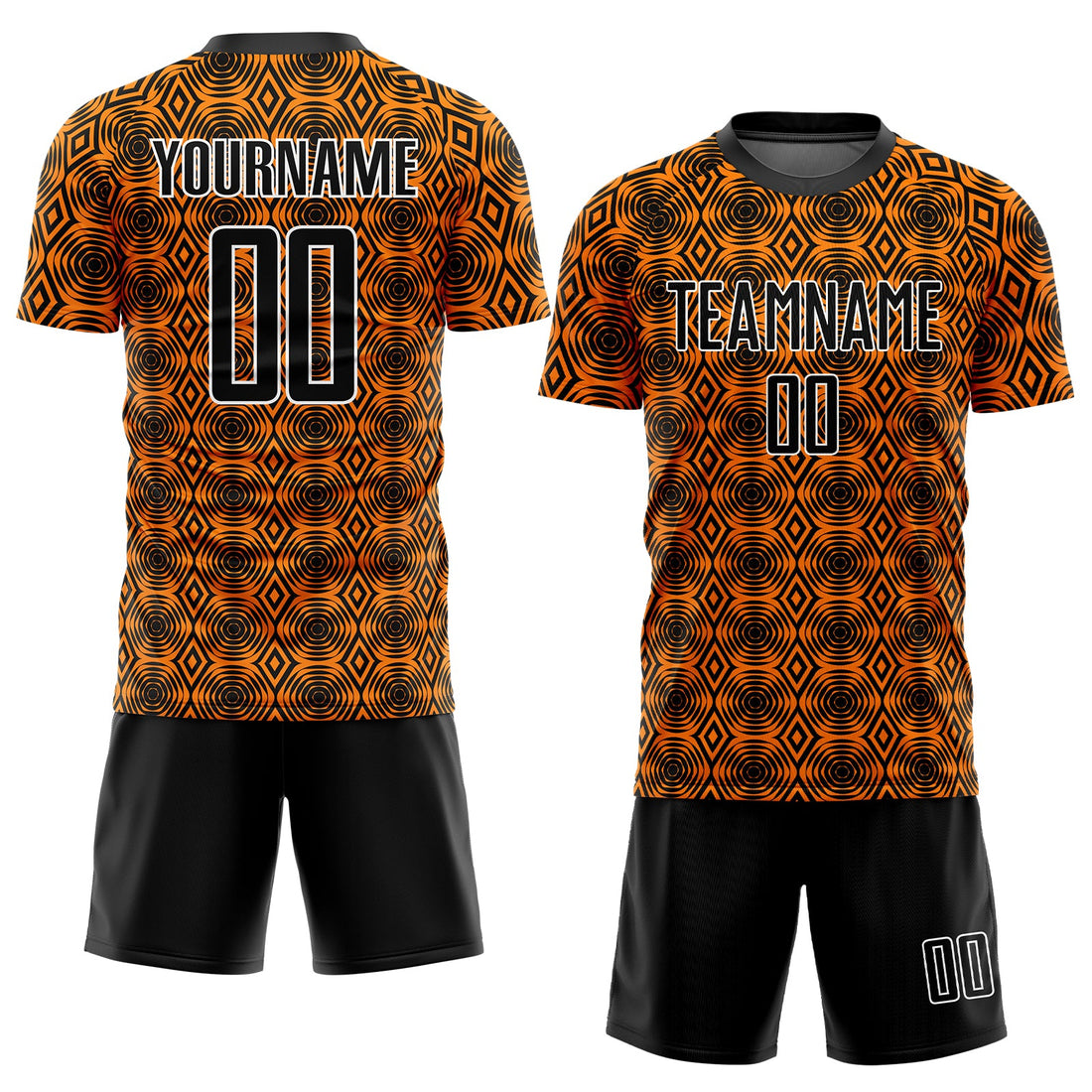 Custom Orange Black-White Geometric Shapes Sublimation Soccer Uniform Jersey