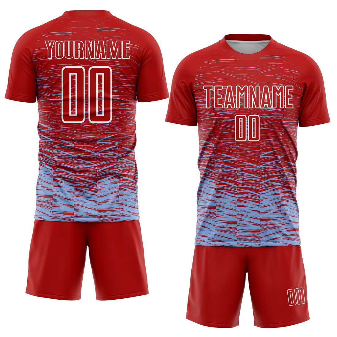 Custom Red Light Blue-White Line Sublimation Soccer Uniform Jersey