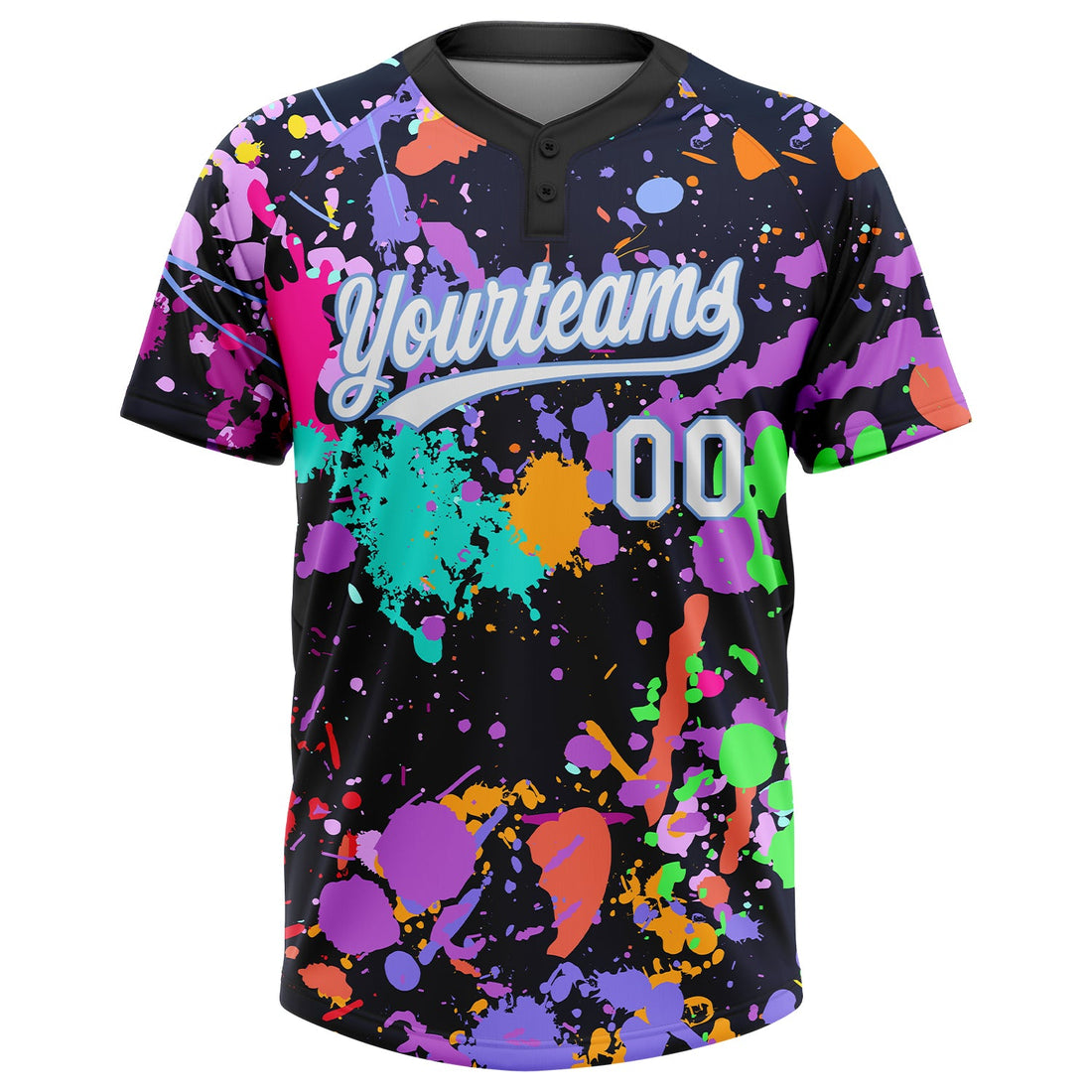 Custom Graffiti Pattern White-Light Blue 3D Two-Button Unisex Softball Jersey