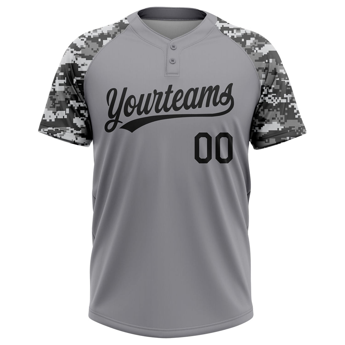 Custom Gray Black-Camo 3D Pattern Two-Button Unisex Softball Jersey