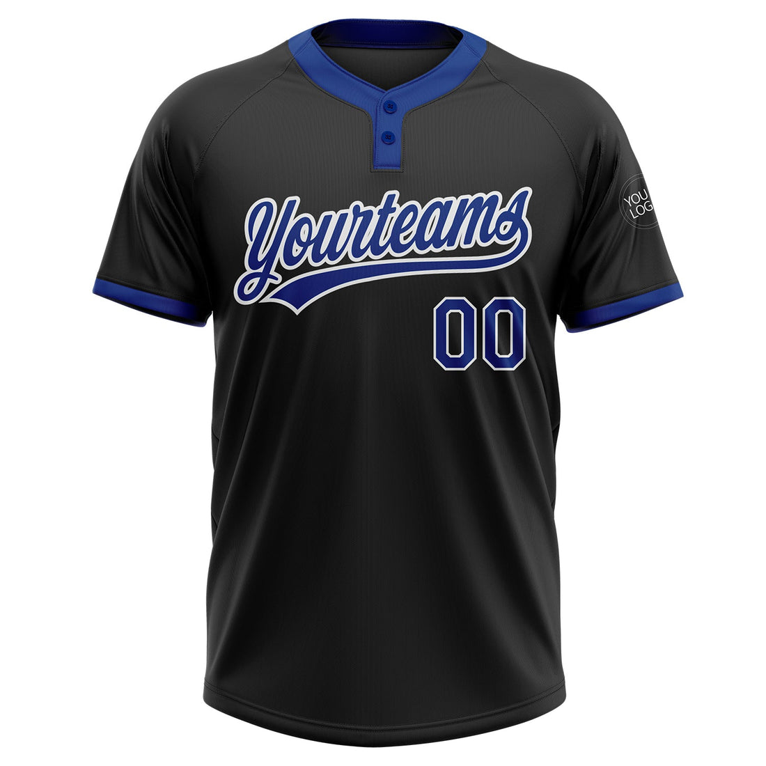 Custom Black Royal-White Two-Button Unisex Softball Jersey