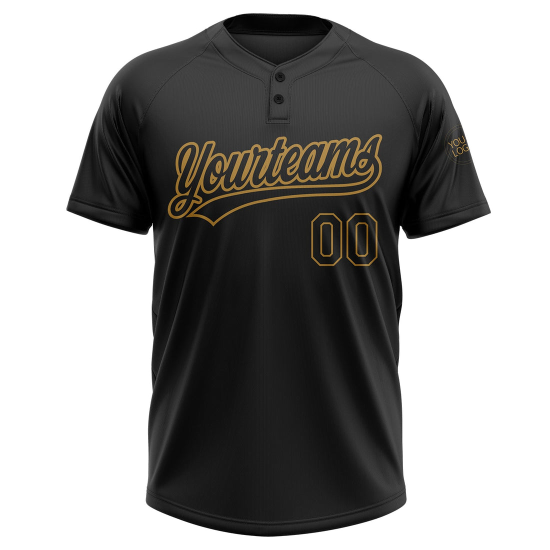 Custom Black Black-Old Gold Two-Button Unisex Softball Jersey