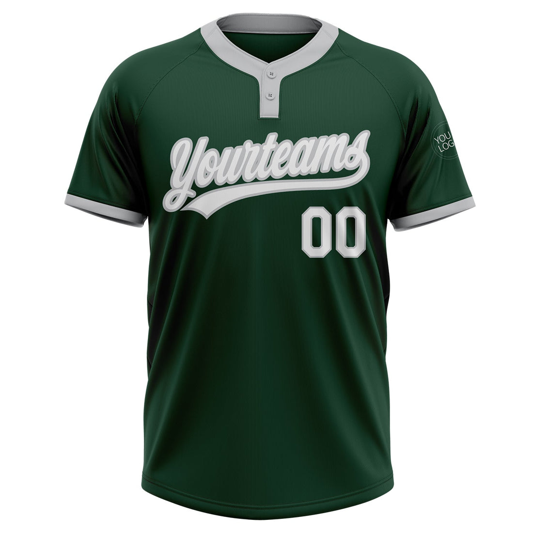 Custom Green White-Gray Two-Button Unisex Softball Jersey