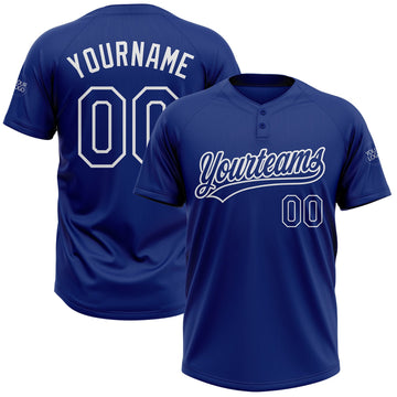 Custom Royal Royal-White Two-Button Unisex Softball Jersey