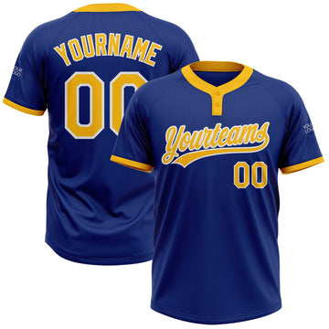 Custom Royal Gold-White Two-Button Unisex Softball Jersey