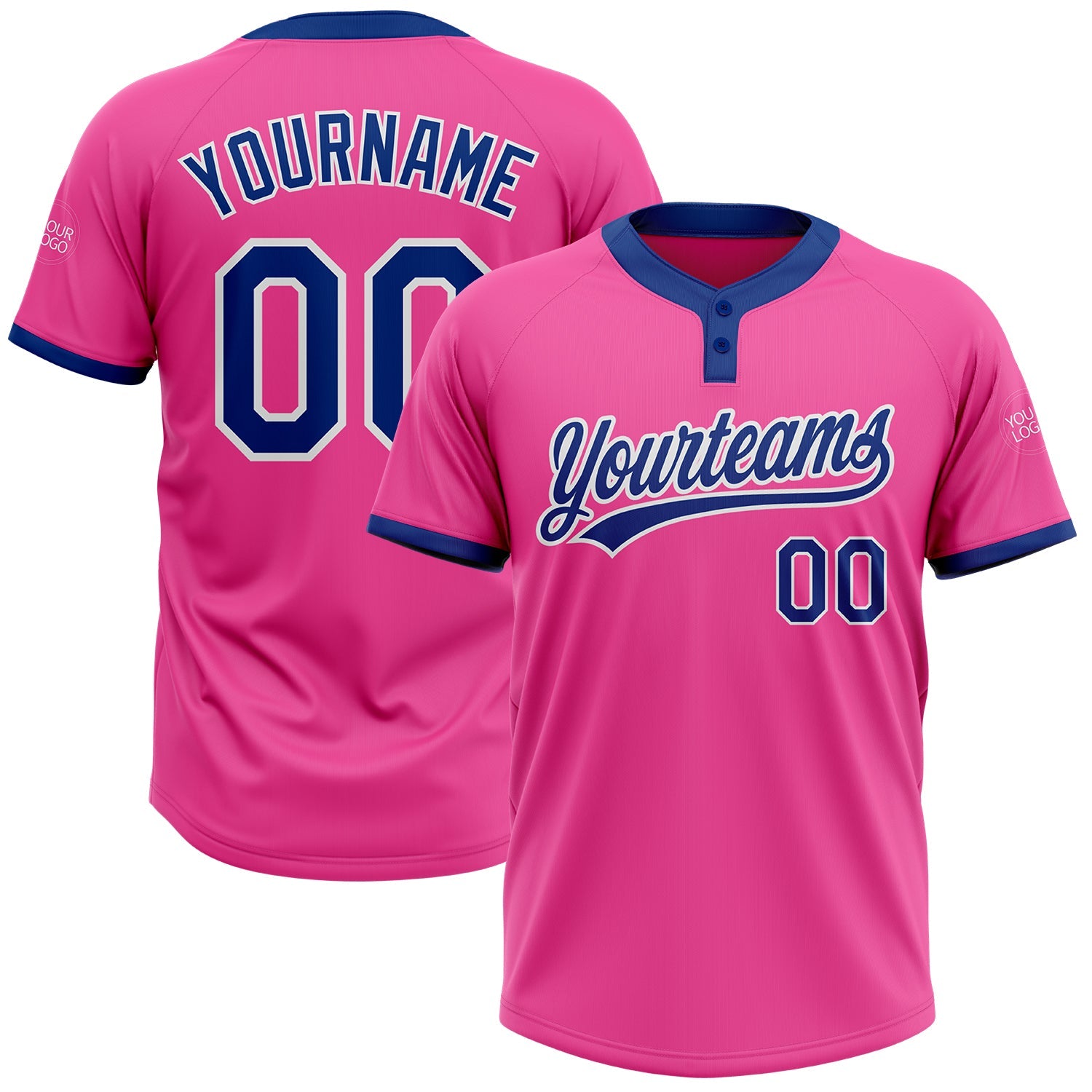 Custom Pink Royal-White Two-Button Unisex Softball Jersey