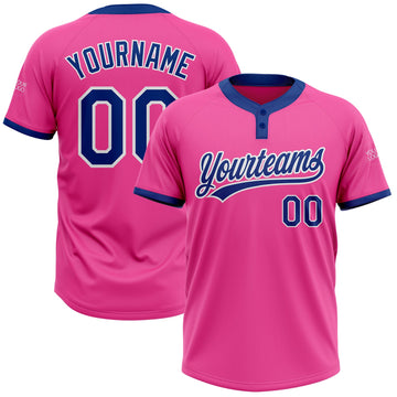 Custom Pink Royal-White Two-Button Unisex Softball Jersey