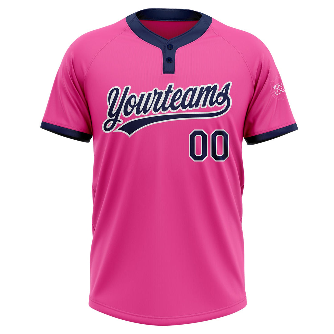 Custom Pink Navy-White Two-Button Unisex Softball Jersey