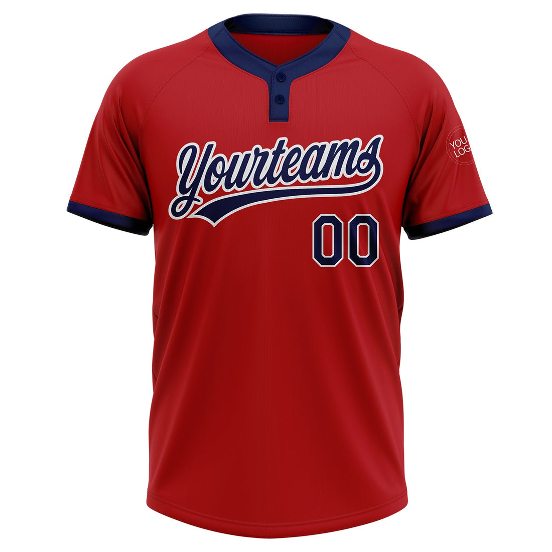 Custom Red Navy-White Two-Button Unisex Softball Jersey