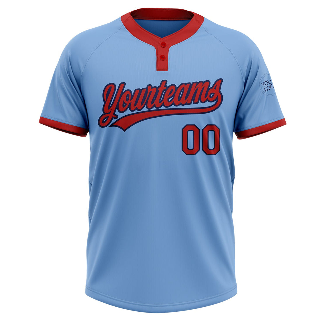 Custom Light Blue Red-Navy Two-Button Unisex Softball Jersey