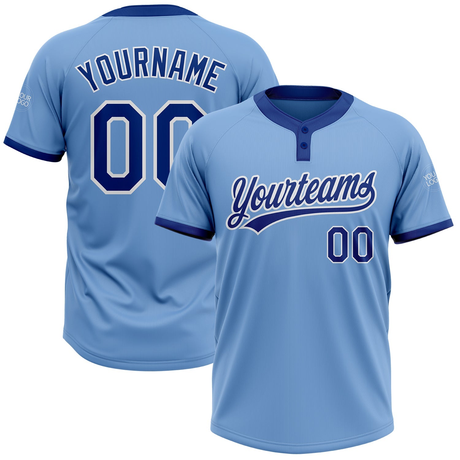 Custom Light Blue Royal-White Two-Button Unisex Softball Jersey