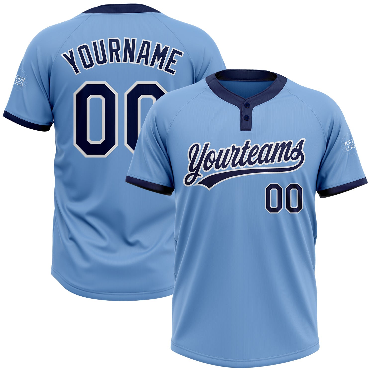 Custom Light Blue Navy-White Two-Button Unisex Softball Jersey