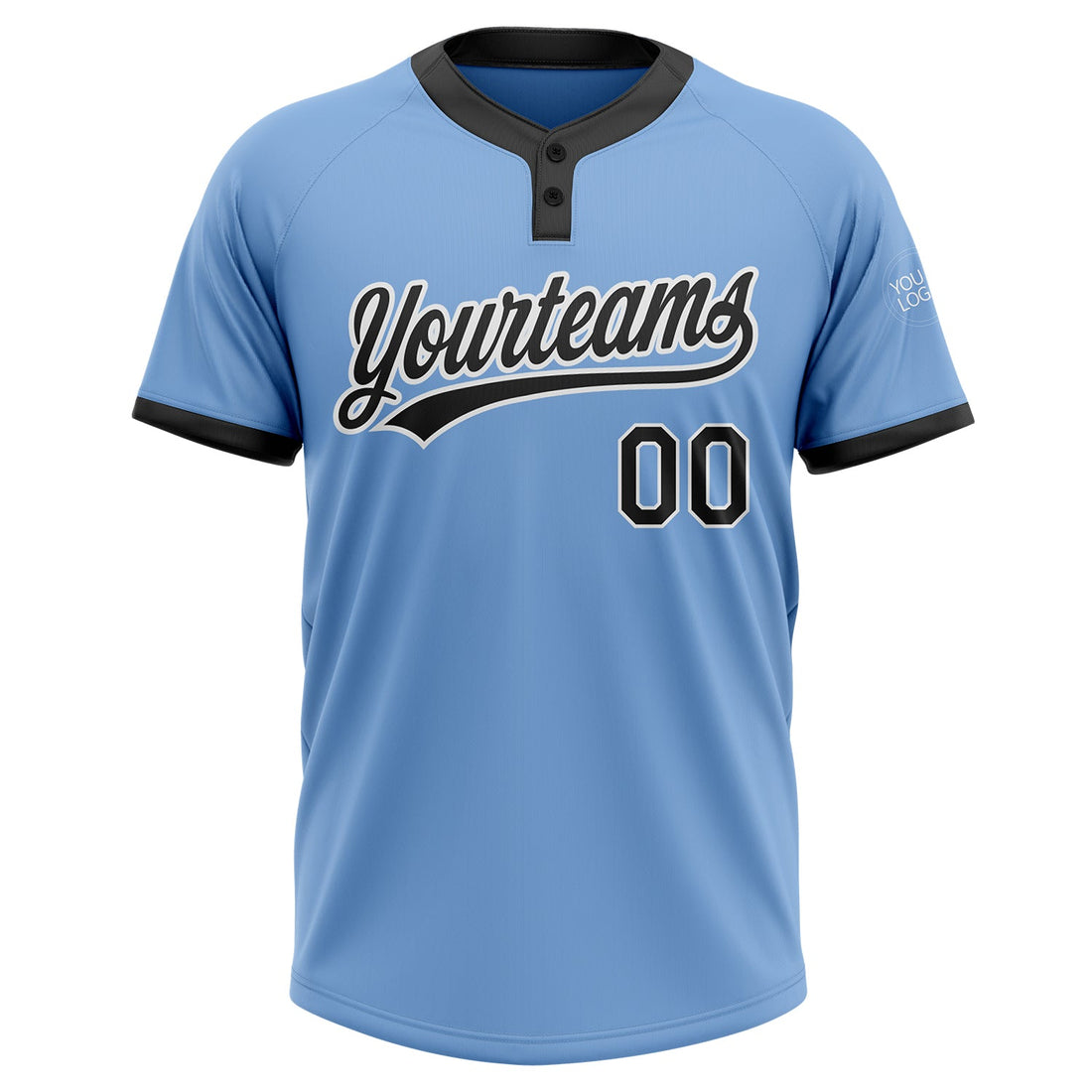 Custom Light Blue Black-White Two-Button Unisex Softball Jersey