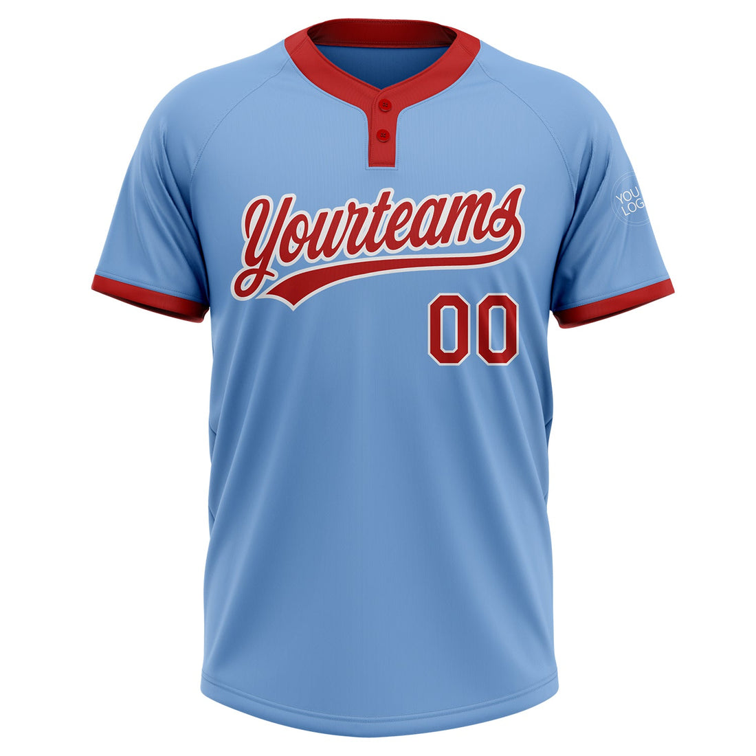 Custom Light Blue Red-White Two-Button Unisex Softball Jersey