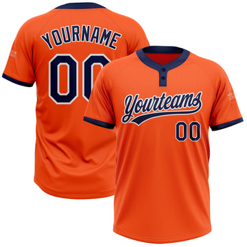 Custom Orange Navy-White Two-Button Unisex Softball Jersey