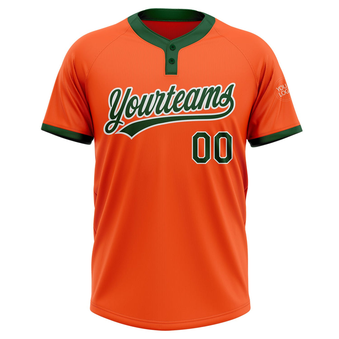 Custom Orange Green-White Two-Button Unisex Softball Jersey