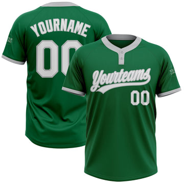 Custom Kelly Green White-Gray Two-Button Unisex Softball Jersey