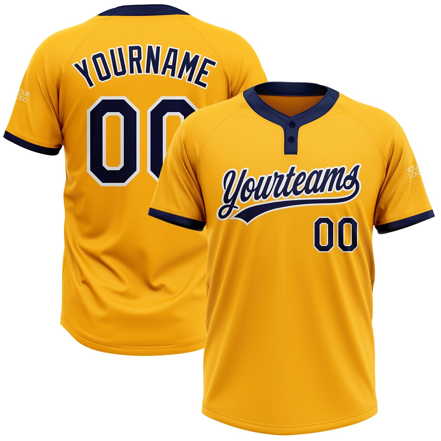 Custom Gold Navy-White Two-Button Unisex Softball Jersey