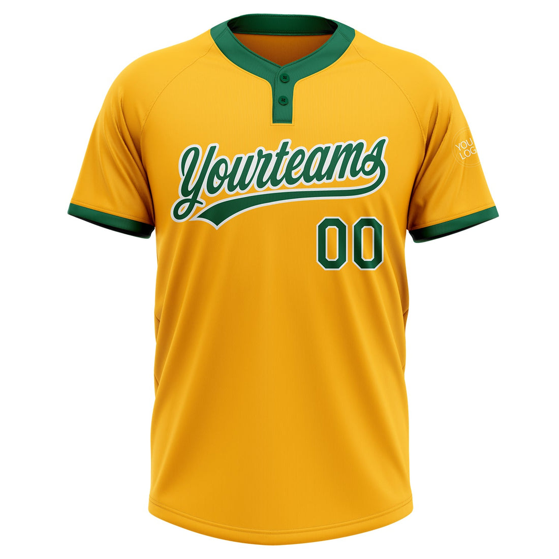 Custom Gold Kelly Green-White Two-Button Unisex Softball Jersey