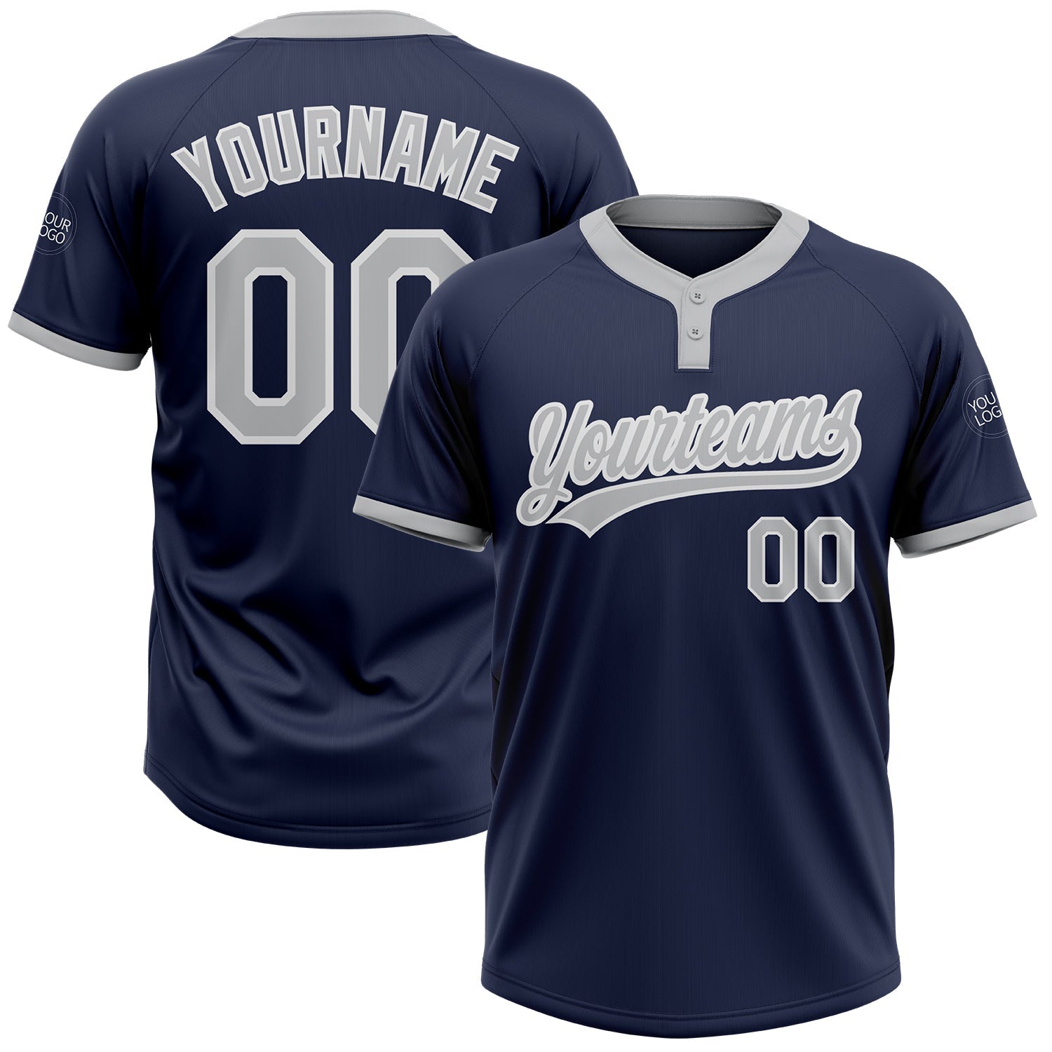 Custom Navy Gray-White Two-Button Unisex Softball Jersey