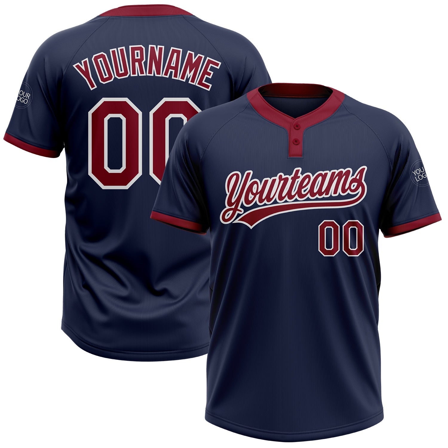 Custom Navy Crimson-White Two-Button Unisex Softball Jersey