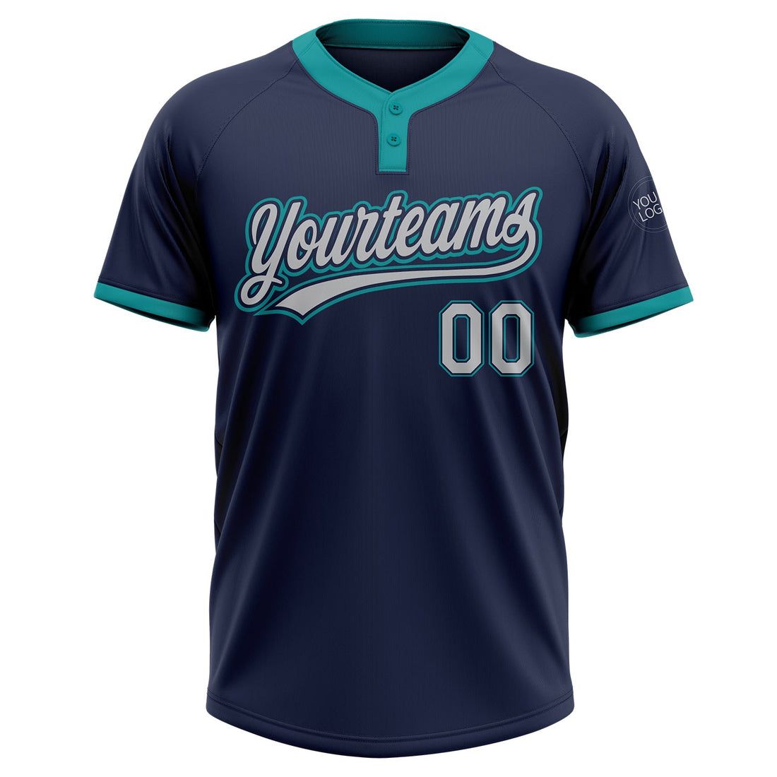 Custom Navy Gray-Teal Two-Button Unisex Softball Jersey