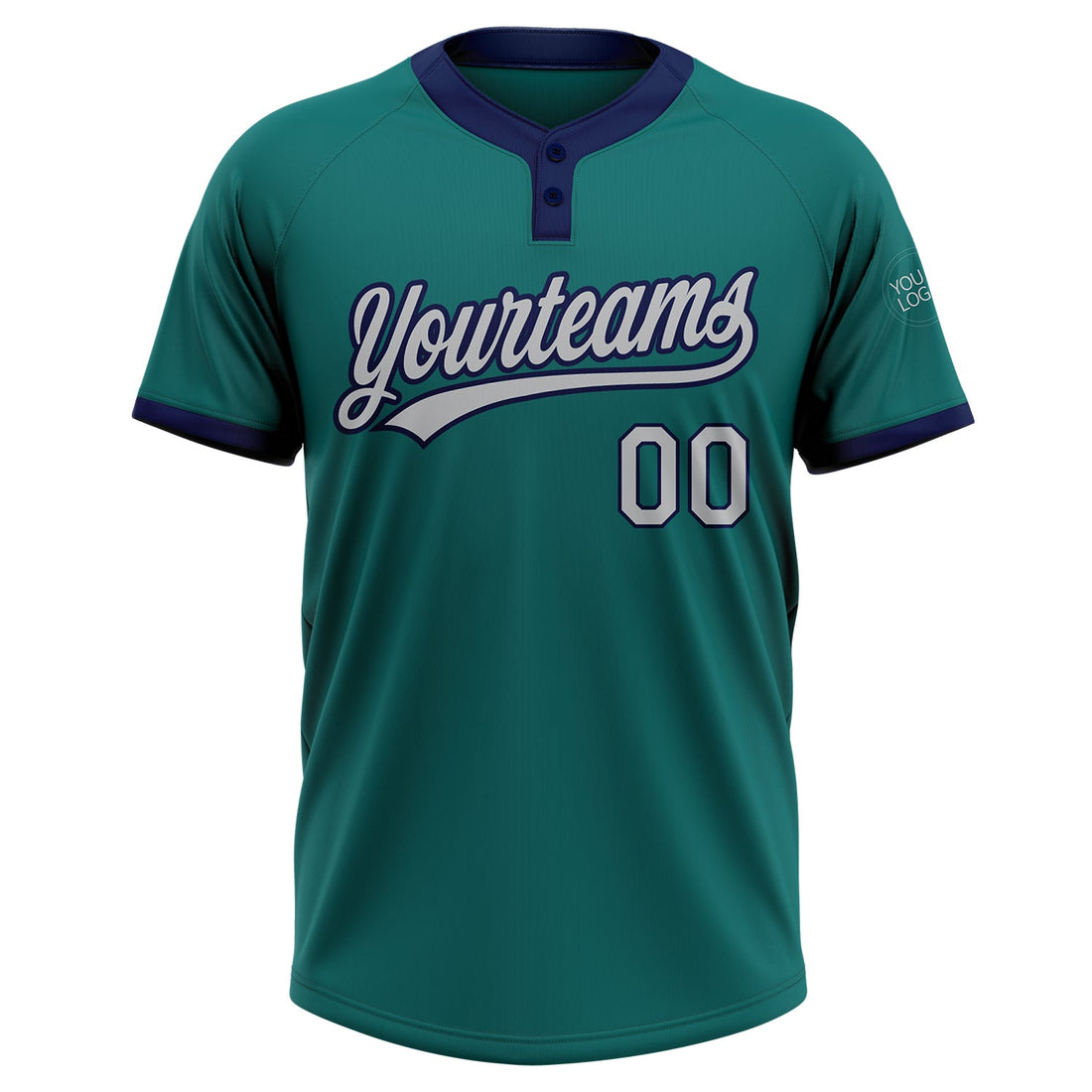 Custom Teal Gray-Navy Two-Button Unisex Softball Jersey