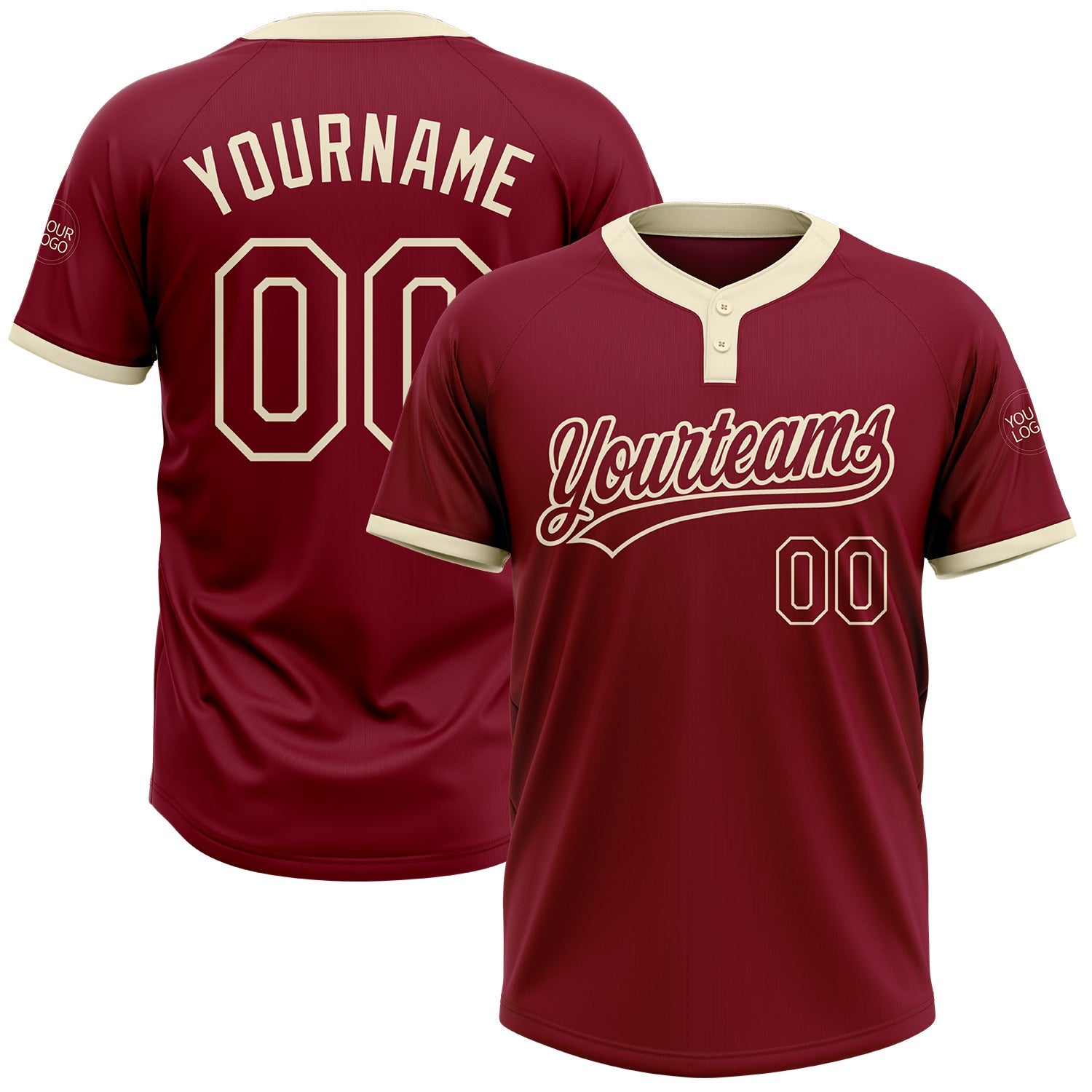 Custom Crimson Crimson-Cream Two-Button Unisex Softball Jersey