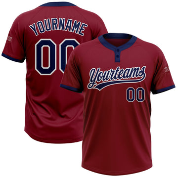 Custom Crimson Navy-White Two-Button Unisex Softball Jersey