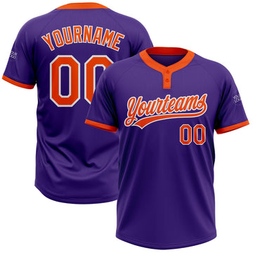 Custom Purple Orange-White Two-Button Unisex Softball Jersey