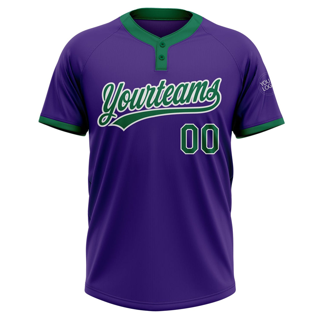 Custom Purple Kelly Green-White Two-Button Unisex Softball Jersey