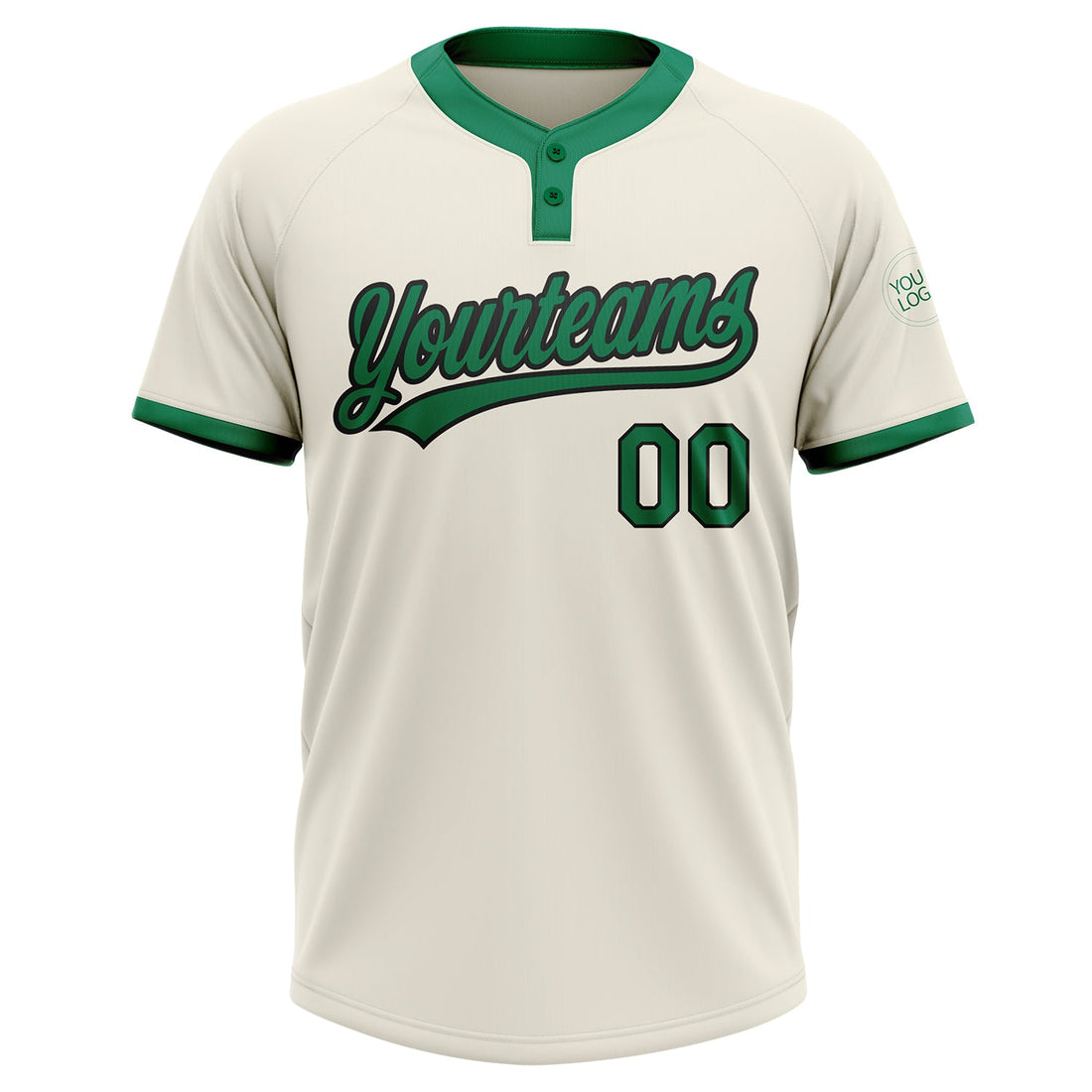 Custom Cream Kelly Green-Black Two-Button Unisex Softball Jersey