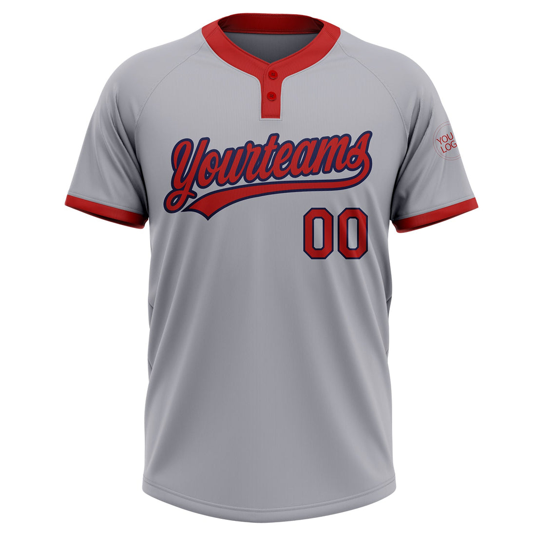 Custom Gray Red-Navy Two-Button Unisex Softball Jersey